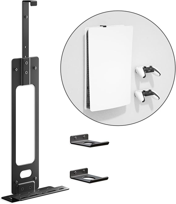 Console Holder Wall Mount for PS5:Gaming Stand for PlayStation 5 and 2 Controller Stand Kits Black