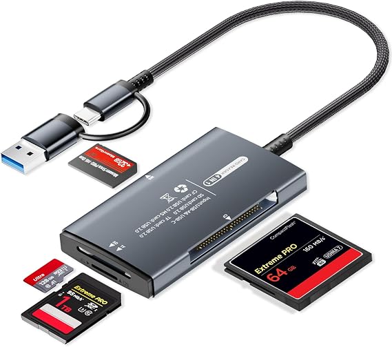 Memory Card Reader, Ticenpe 4in1 USB-A and USB-C to SD Micro SD MS Compact Flash Card Reader, SD Card Adapter Compatible with iPhone 15 series, MacBook Pro/Air 2023, and More