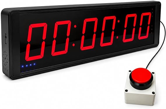 6-Digit Competition Timer with Stopwatch Button, Interval Timer for Fitness Training, Digital LED Wall Clock, Ideal for Gym, Games, Speed Races