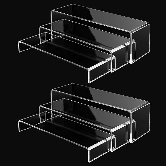 Acrylic Display Risers, Clear Multifunctional U-Shape Stand for funko POP Figures, Cupcakes, Cosmetics, Collectibles, 3-Tier Showcase Shelf, clear display stand -2 Sets tiered display stand