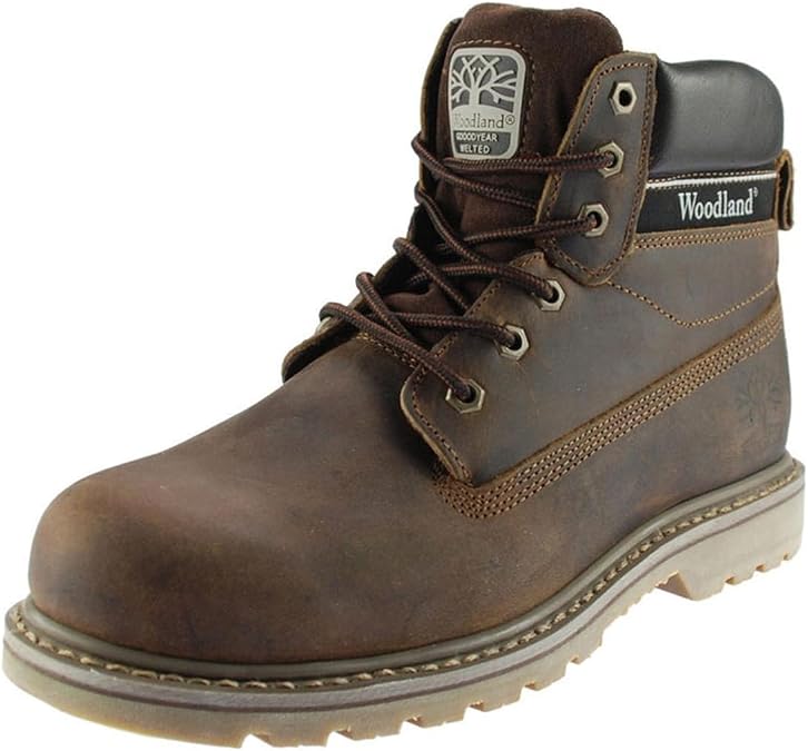 Woodland GLENN Mens Leather Lace-Up Goodyear Welted Boots Brown