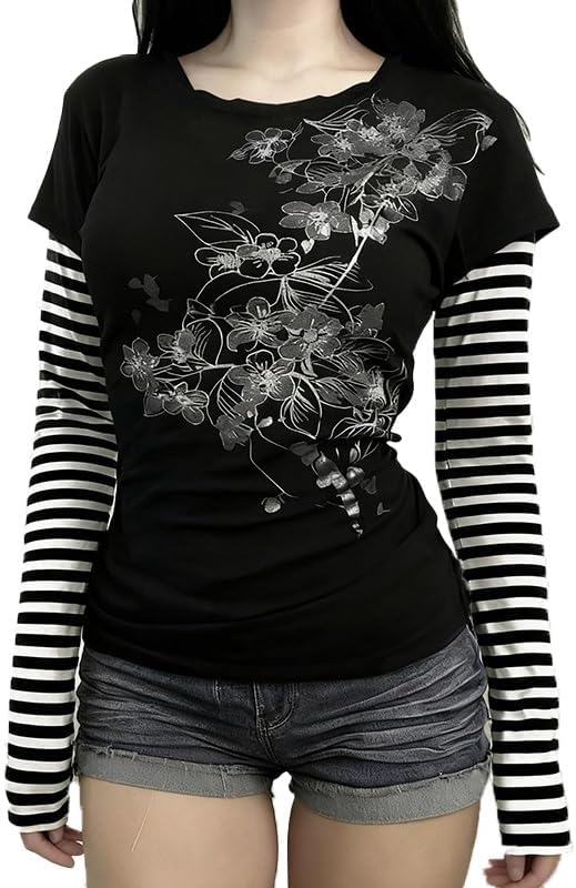 Womens Y2K Stripe Vintage Graphic Patchwork Sweatshirt