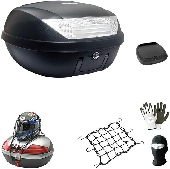 Compatible With Malaguti Crosser 50 El Suitcase Top Case 52 Lt Black + Plate+handle For Motorcycle-scooter Luggage Rack For 2 Universal Sifam Full-face-jet-modular Helmets