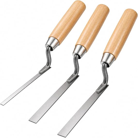 3 Pack Pointing Trowel Set with Wooden Handle, 1/4", 3/8", 1/2" Tuck Pointer Trowel for Mortar Repair, Patio Pointing, Repointing Tool, Stainless Steel Masonry Pointer Tool for Brickwork & Patio Slabs