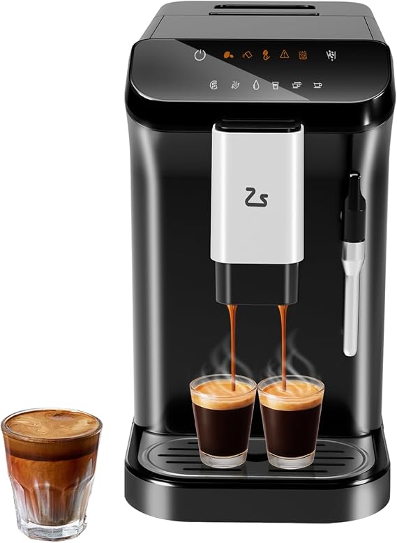 Fully automatic coffee maker, professional espresso machine 20 bar with grinder and milk frother, 1-15 adjustable grinding size, water tank approx