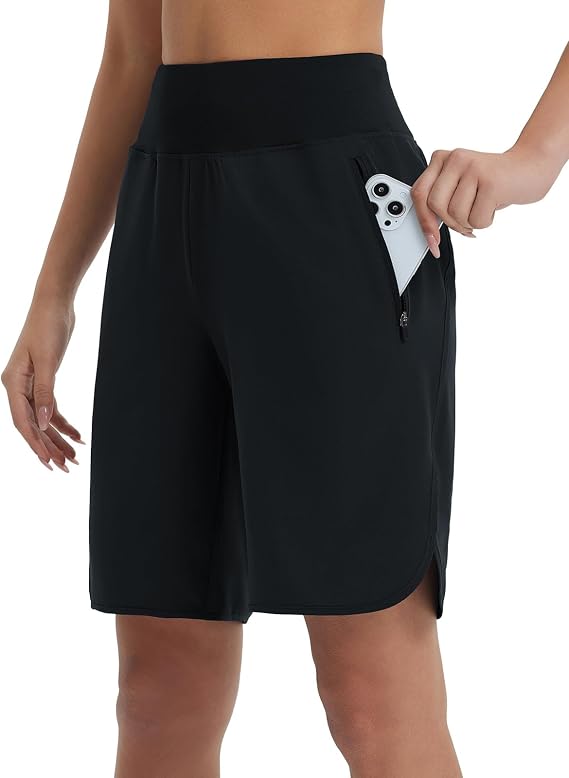 baleaf Running Shorts Womens High Waisted with Zipper Pockets Long Shorts Soft Gym Workout Hiking Shorts