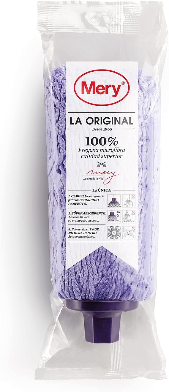 Mery Microfibre Mop | Super Absorbent Mop | Extra Large Head | Leaves No Trace | Made of Cross | Greater Durability | Universal Thread | Colour: Lilac, 22 cm