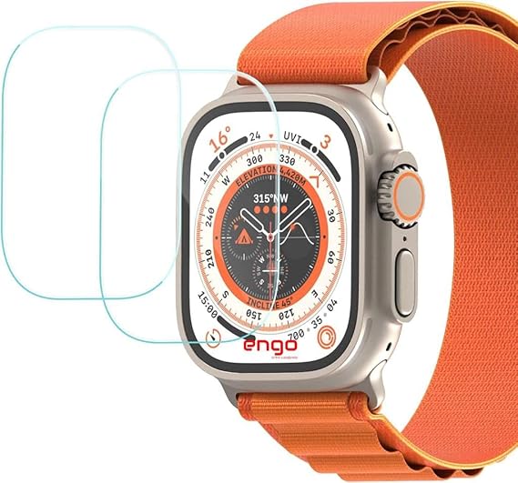 Engo Apple Watch Ultra 49mm İle Uyumlu Ekran Koruyucu Çizilmeye Dayanıklı Akıllı Saat Koruması, 9H Temperli Kırılmaz Esnek Nano Cam, HD Şeffaf 2 Adet