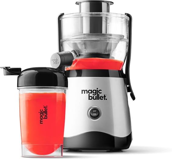 nutribullet magic bullet Centrifugal Silicone & Stainless Steel Juicer - 400W - 10-Piece Set - 470ml - Silver - Compact Design & Dishwasher Safe - Juice on-the-go in Two Simple Steps