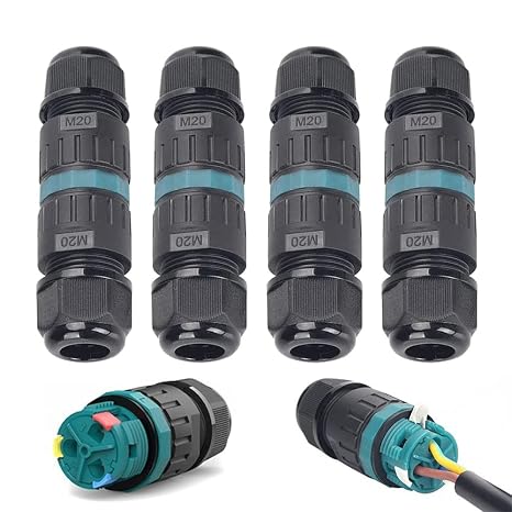4 Pcs of Dust and Waterproof Screw Free Outdoor Cable Connector IP68 Junction Box External Sleeve Screwless Coupler 5-12 mm - 3 Pole - Black - PA66 for Cable Joint