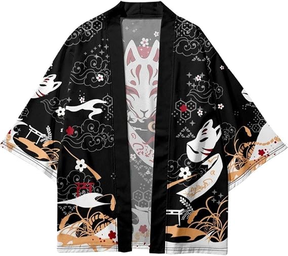 Summer Cartoon Fox Printed Kimono Women Men Japanese Haori Streetwear Cardigan Yukata Cosplay Samurai Streetwear