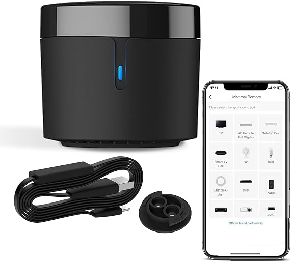Broadlink Remote Controller RM4 Mini for Air Conditioning, Temperature & Humidity Sensor, Universal IR, Voice & Wifi Control, Compatible with Set Top Box & Television, Alexa