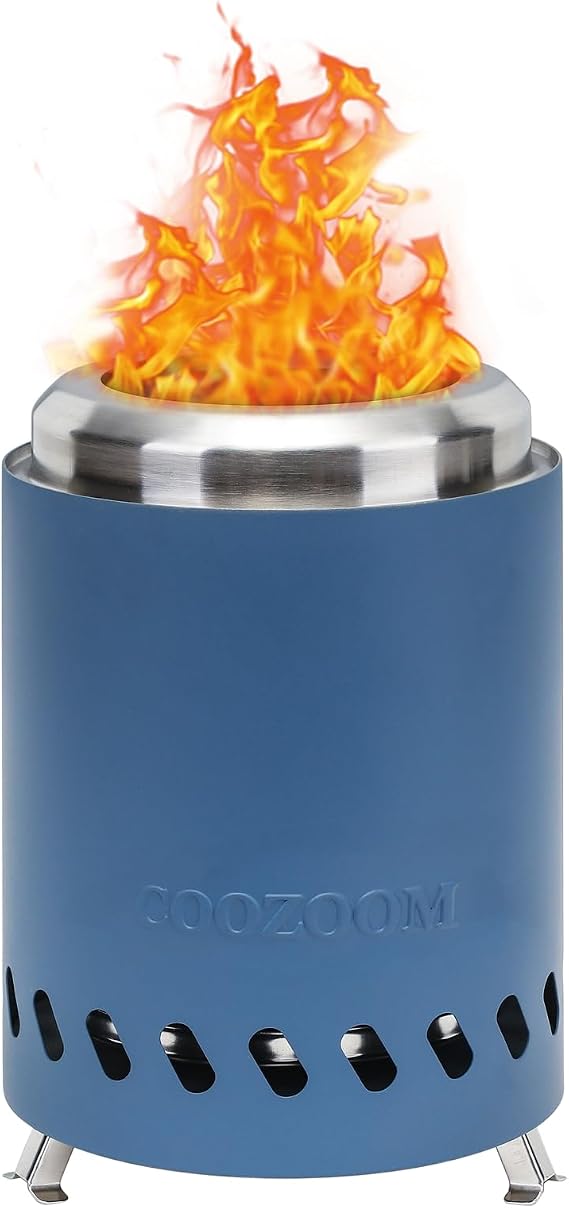 Portable Table Top Fire Pit with Stand, 5.5" Stainless Steel Mini Outdoor Low Smoke Burning Tabletop Firepit Fueled by Pellets or Wood, for Outside Camping Blue