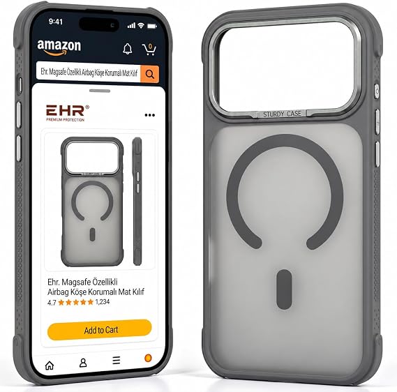 Ehr. iPhone 17 Pro Max / 18 Pro Max ile Uyumlu Metal Kamera Korumalı MagSafe Wireless Şarj Özellikli Köşeleri Airbag Korumalı Premium Silikon Arka Kapak Kılıf (Gri, iPhone 17 Pro Max / 18 Pro Max)