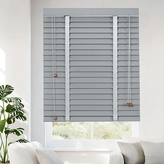Light Filtering Venetian Blinds 125 130 88 96 50 65 165 150, 50mm Wood Window Blinds Doors Shades, Waterproof Horizontal Blinds for Indoor Windows, can Mounted Inside or Outside(Grey)