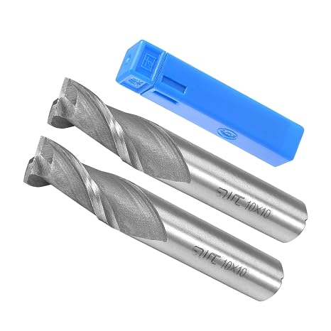 2-Flute Spiral End Mill Bits, 10mm Diameter 22mm Length, High Speed Steel Straight Milling Cutter with Storage Case- (Applications: for Plywood Hardwood Plastic), 2-Pieces
