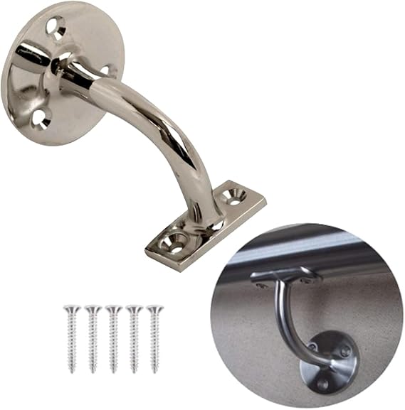 Chrome Handrail Brackets 63mm with Screws Heavy Duty Wall Stair Rail Support Banister Rail Brackets for Stairs Handrail Holder with Matching Screws Pack of 4.