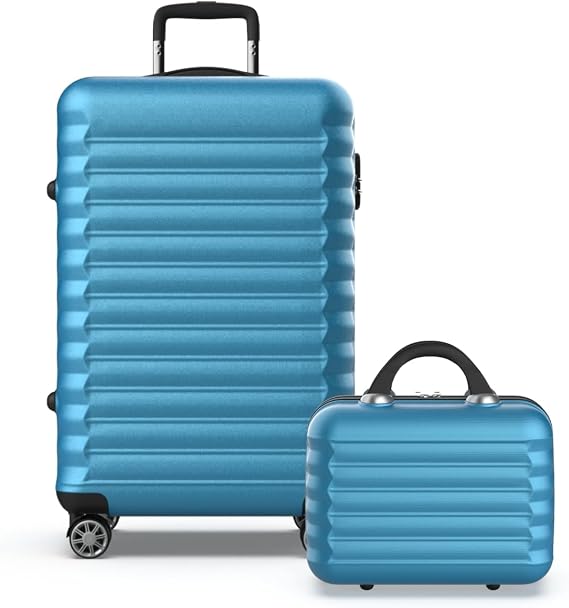 NUMADA 2pcs Hard Case Set Medium Suitcase 63cm and Toiletry Bag Travel Suitcase Set ABS 4 Double Wheels Heavy Duty Lightweight Safe (Electric Blue)