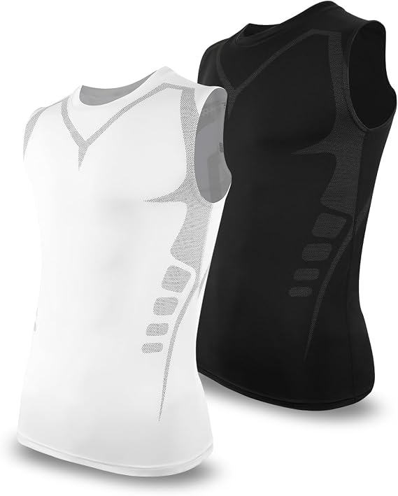 SLIMBELLE Compression Vest Men Sleeveless Running Tank Top Breathable Elastic Quick Dry Gym Workout Sleeveless Shirts Base Layer Sports Fitness