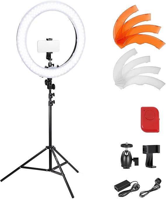 NEEWER 18 Inch/45cm LED Ring Light with Tripod Stand, Phone Holder, 58W 5600K Large Selfie Ringlight Compatible with iPhone Camera for Streaming Makeup Studio Photo Video Recording Filming, RL-18