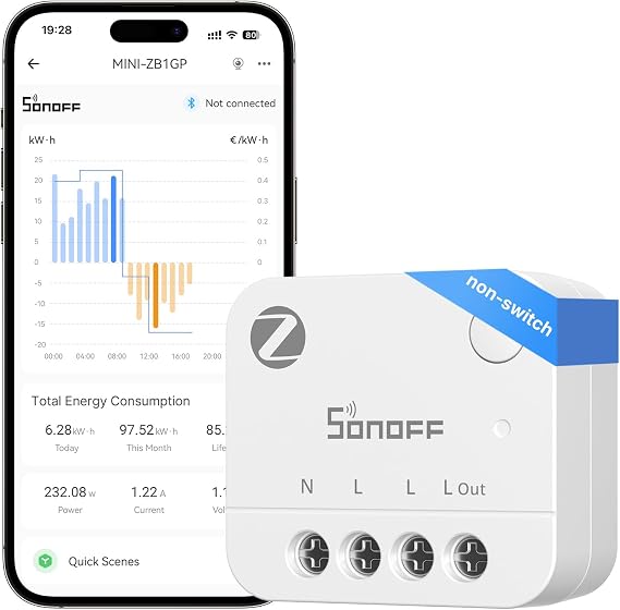 SONOFF MINI-ZB1GP, MINI PM, Zigbee 3.0, Smart Energy Meter, Zigbee Hub Needed, Neutral Required, Power Measuring, Compatible with Home Assistant, 16A