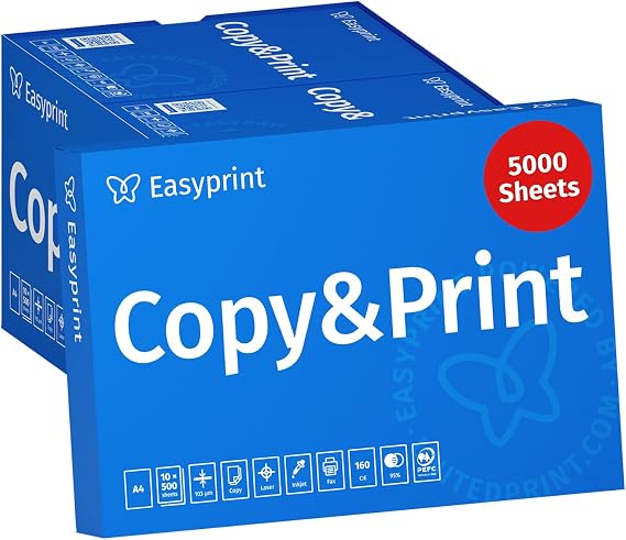 Easyprint - Printer Paper 5000 Sheets 10 x 500 Sheets A4 Bright White CIE 160 PEFC