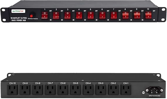 10-Outlet 1U Horizontal PDU Rack Mount Power Strip