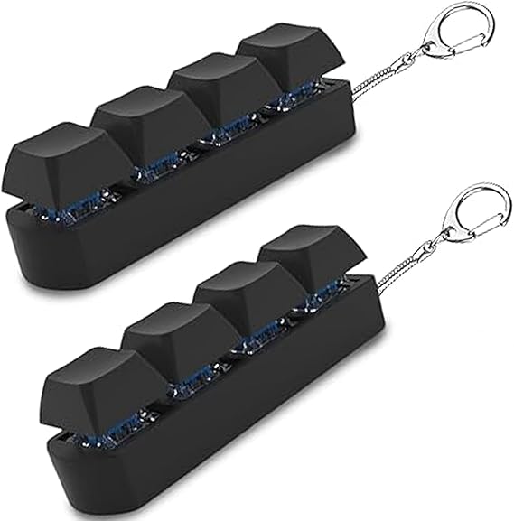 2 Pcs Keyboard Fidget Toy, 4-Button Finger Keyboards Keychain, for Stress