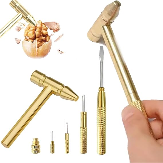 6-in-1 Micro Mini Multifunction Copper Hammer Multi Function Tool Hammer with Precision Tools Hammer Micro Mini Mini Multifunction Copper Craft Hammer & Screwdrive Mini Mallet (1 Piece)