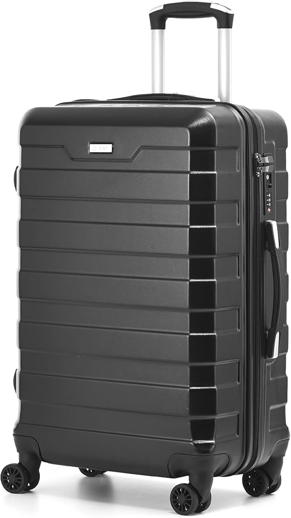 CMY Hard Shell PC Carry on Cabin Approved 20'' Lightweight Suitcase Luggage Trolley with 4 Spinner Wheels TSA Combination Lock Suitcase Approved by Over 100+ Airlines (Black)