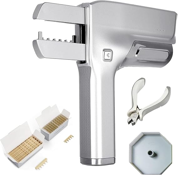 6D Hair Extensions Machine Kit, Hair Extension Gun for Salon, combline Hair Extension Machine， with Pliers、Buckle Row、Tray,Tool-Gold-Tray