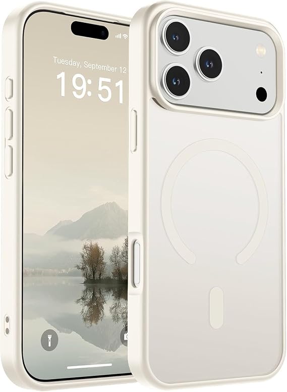 URUCHI Güçlü Manyetik Telefon Kılıfı, iPhone 18 Pro Max / 17 Pro Max, [Mag-Safe ile Uyumlu] [Askeri Düzey Düşme Koruması] [Güçlü Silikon Kenarlar] İnce Yarı Saydam Mat Koruyucu Kılıf (Antik Beyaz)