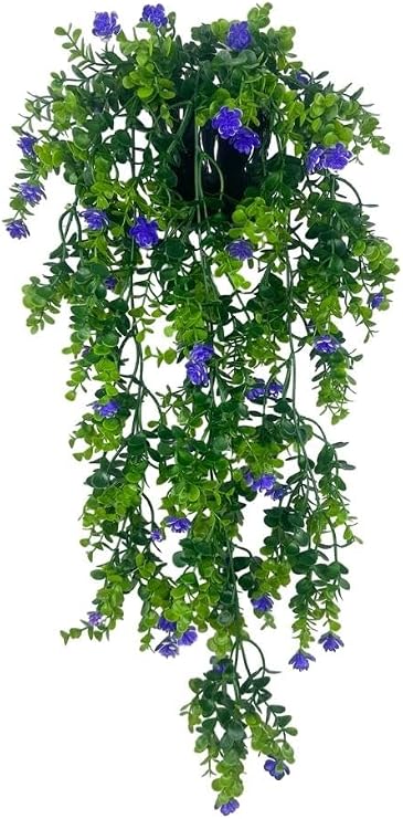 Yapay Çiçek Saksıda Sarkan Mor Mineli Şimşir Okaliptus Yapay Sarmaşık 60cm