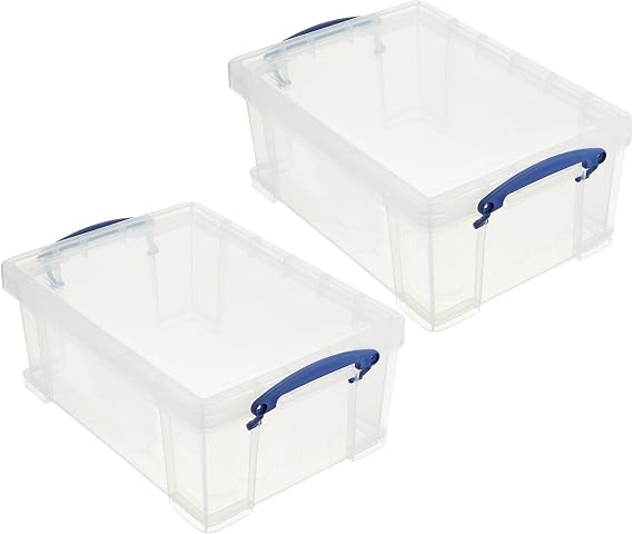 Really Useful Box Stackable 9 Liter Plastic Storage Container Bin with Snap Lid and Built-In Clip Lock Handles for Home & Office Organization (2 Pack)