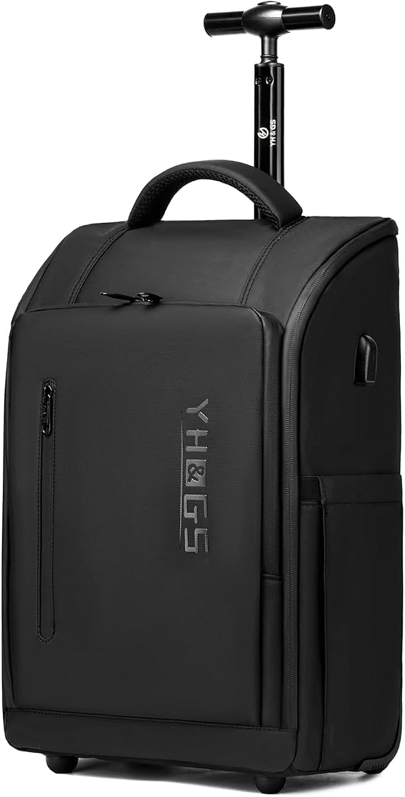 RUCYEN Rolling Backpack,Waterproof Backpack with Wheels for Business and Travel Commuter, Carry on Backpack with Laptop Compartment,Wheeled Backpack for Adults (B-18inch)