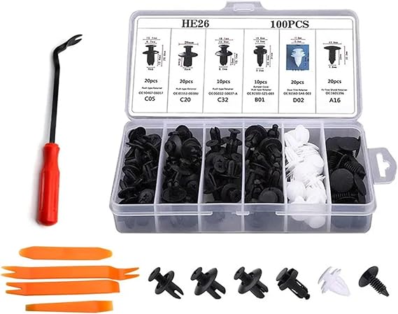 Universal Car Fixing Clips Pack of 100 Black