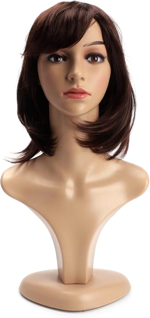 BERRYLION Dark Brown Wig for Women - Synthetic Brunette Shoulder Length Wig for Daily Use