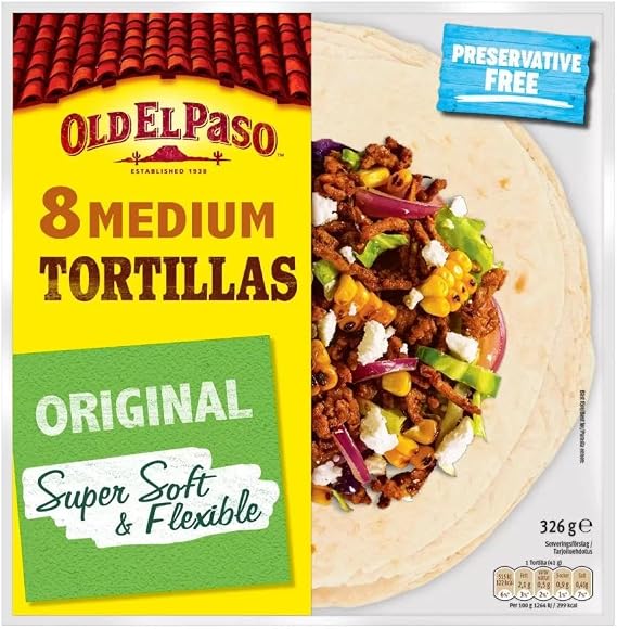 Flower Tortia, Plain, Pack of 8, 11.6 oz 326 g Diameter Approx. 7.5 inches 19 cm, Old El Paso, Mexican Cuisine, Taco Rice, Tacos