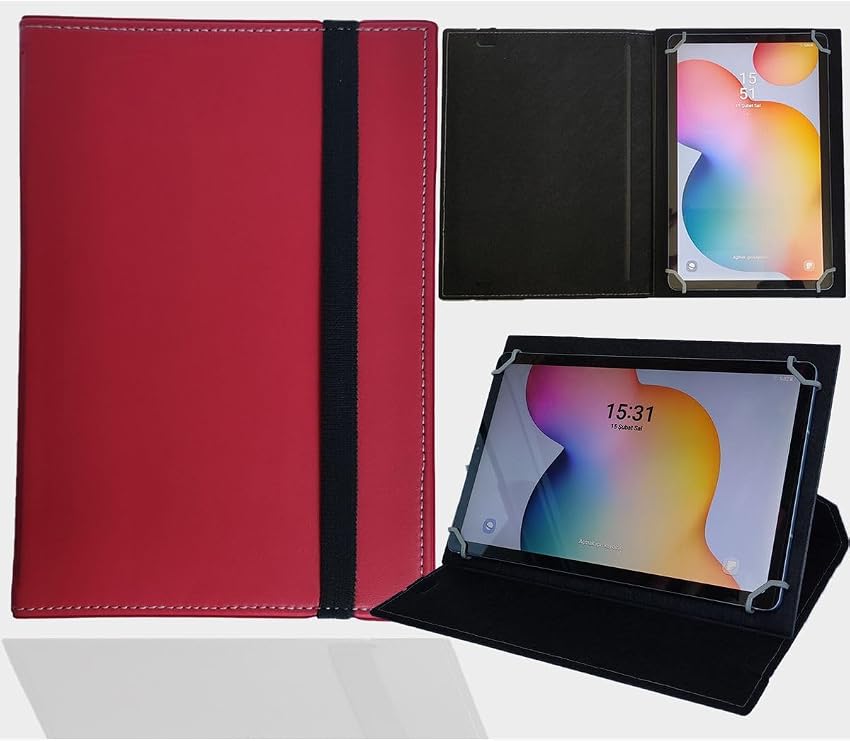 Tablet Standlı Üniversal Kapaklı Tablet Kılıfı Kırmızı Casper VIA L8 8" ile uyumlu