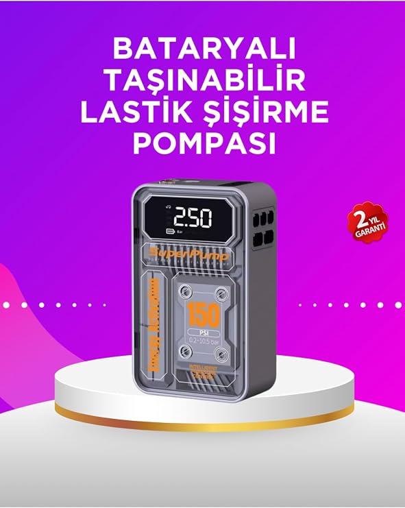 My Best Store Mini Boy Elektrikli Şarjlı Yüksek Basınçlı Lastik Şişirme Pompası