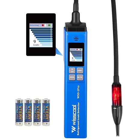 WISSCOOL HVAC Refrigerant Leak Detector with Light Alarm, Freon Leak Detector, Freon Sniffer Halogen Gas Leak Detector Sensor Probes,for R134A R1234yf R22 R410A (Color LED)