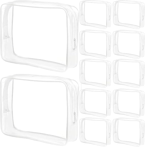 Coloch 12Pack Clear Plastic Cosmetics Bag, Toiletry PVC Zipped Makeup Pouch Waterproof Portable Carry Bag TSA Approved for Vacation, Travel Bathroom Organizing, for Men Women Gift
