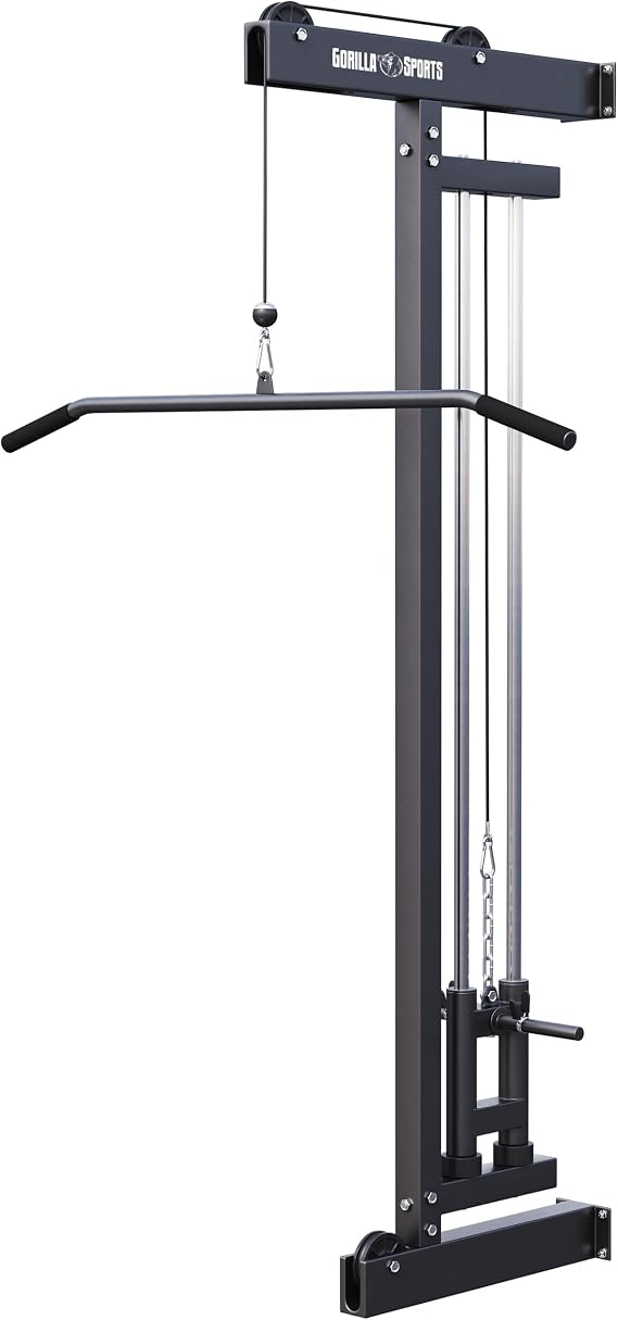 GORILLA SPORTS® Wall Mounted Cable Pull Tower with Lat Pull Bar 300kg