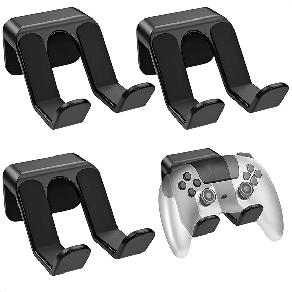 Controller Wall Mount (Set of 3) - Self-Adhesive Stand for PS4/PS5/Xbox/Switch Gamepads Space-Saving Gaming Accessories for Storing Controllers & Headphones (Black)