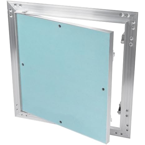 Vent Systems 300 x 300 mm Plasterboard Access Panel with 1.25 cm Gypsum Board - Push-Click Aluminium Inspection Hatch for Wall, Ceiling - Fuse Box Cover, Ceiling Panels, Wall Access Panel, Loft Hatch