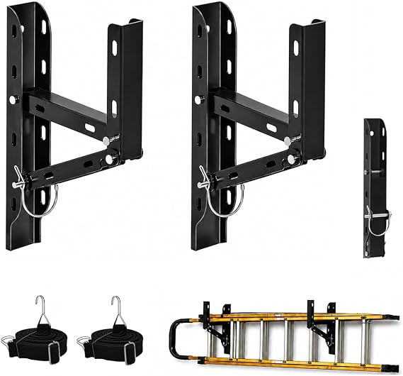 Foldable Trailer Ladder Rack, 2-PCS Heavy Duty Steel Side Mount Ladder Carrier for Enclosed and Open Trailers, 300LBS Capacity Space-Saving Storage Rack for Vans, Trucks and Garage Walls