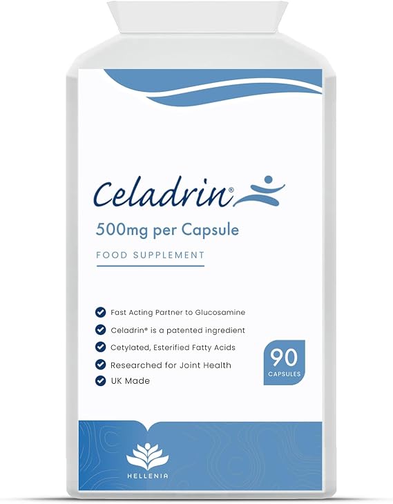 Celadrin® Capsules 500mg | Potent Joint Care Supplement | Branded Ingredient | Clinically researched for Improved Joint Function & Mobility | 90 Capsules - Vegan Friendly | Made in The UK by Hellenia