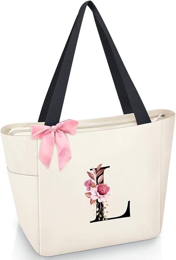 Vavabox A-Z Initial Personalized Tote Bag, Waterproof Gifts for Women, Bridesmaids, Mom, Teachers, Friends