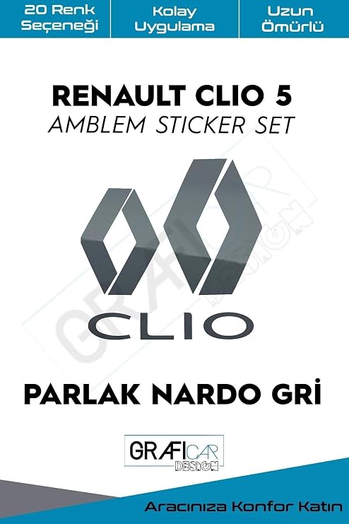 Graficar Design Renault Clio ile Uyumlu 5 Amblem Kaplama Sticker Set, Mat Karbon Kırmızı, TYC00629202797