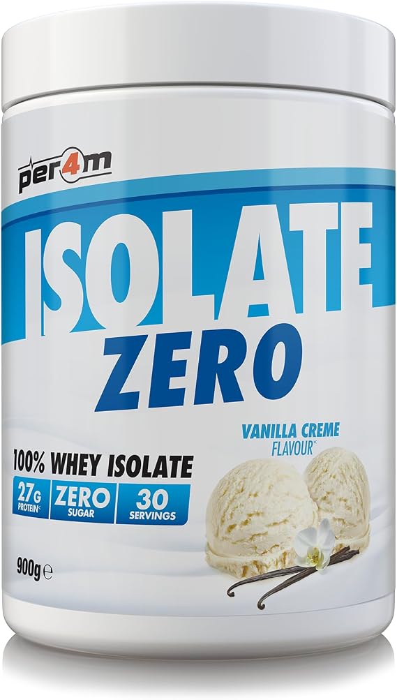 Per4m Isolate Zero Premium Whey Protein Powder | Superior Flavour Ultra Filtered + Amino Acids | Fast Absorbing Zero Sugar Gluten Free Shake for Lean Muscle & Recovery (900g, Vanilla Creme)